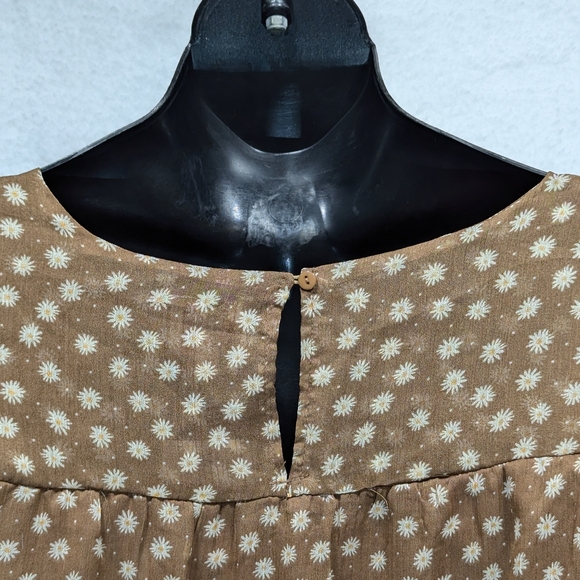 Hayden Los Angeles Daisy Layered Peplum Bell Long Sleeve Tunic Blouse Brown - Picture 3 of 6